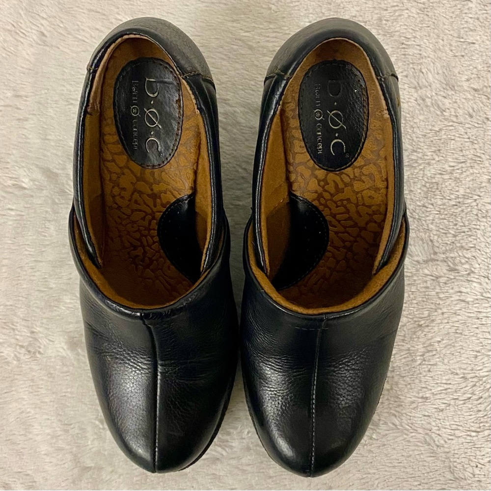 BOC Born on Concept Pebbled Black Leather Wedge Clogs Women’s Size 8 - Picture 6 of 11